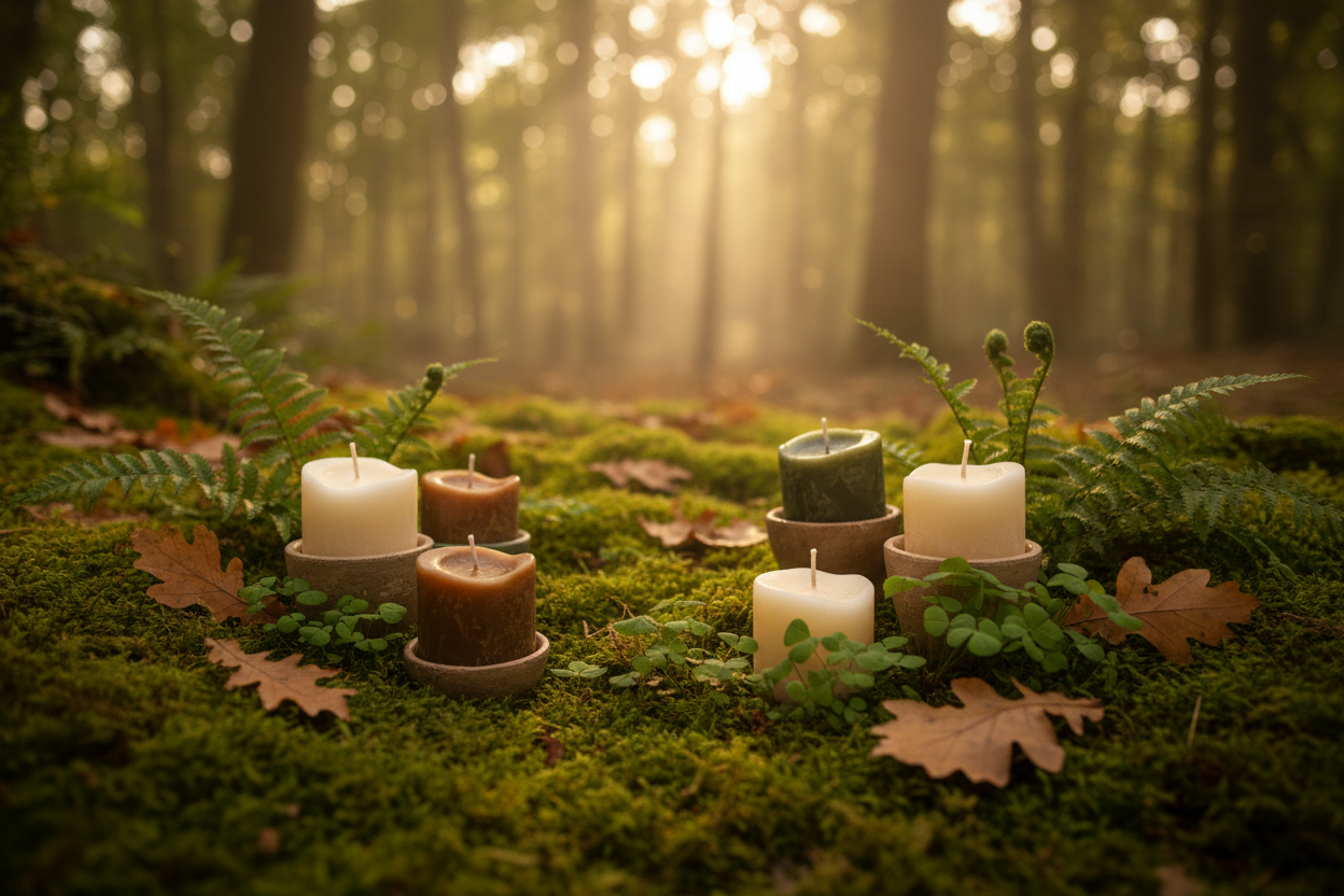 Velas artesanales en el bosque